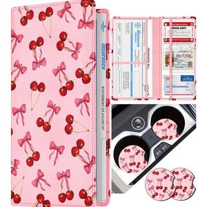 Cherry and Bow Print Pink Car Organizer Set